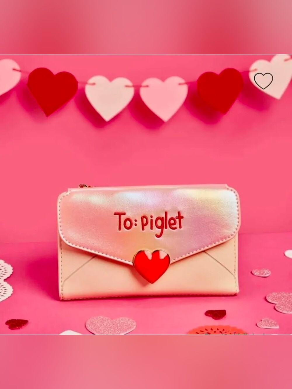 Loungefly Pink and Cream 'To: Piglet' Heart Accent Envelope Clutch
